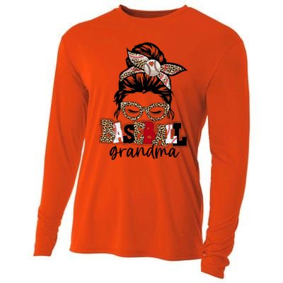 Baseball Grandma Messy Bun Leopard Baseball Grandma Gift Cooling Performance Long Sleeve Crew