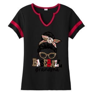 Baseball Grandma Messy Bun Leopard Baseball Grandma Gift Ladies Halftime Notch Neck Tee