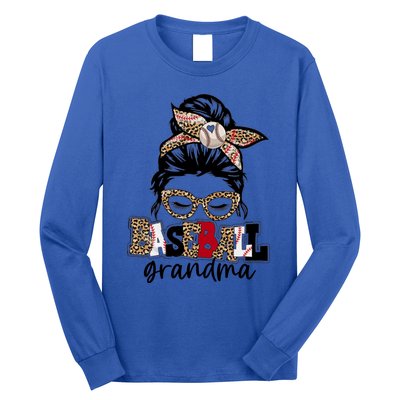 Baseball Grandma Messy Bun Leopard Baseball Grandma Gift Long Sleeve Shirt