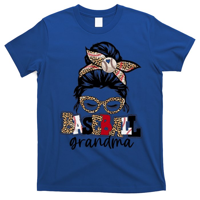 Baseball Grandma Messy Bun Leopard Baseball Grandma Gift T-Shirt