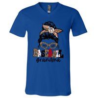 Baseball Grandma Messy Bun Leopard Baseball Grandma Gift V-Neck T-Shirt