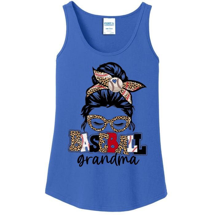 Baseball Grandma Messy Bun Leopard Baseball Grandma Gift Ladies Essential Tank