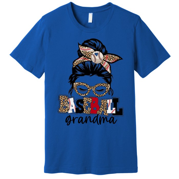 Baseball Grandma Messy Bun Leopard Baseball Grandma Gift Premium T-Shirt