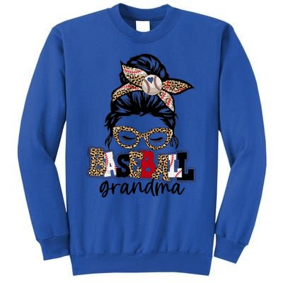 Baseball Grandma Messy Bun Leopard Baseball Grandma Gift Tall Sweatshirt