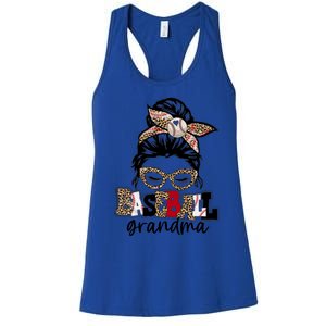 Baseball Grandma Messy Bun Leopard Baseball Grandma Gift Women's Racerback Tank