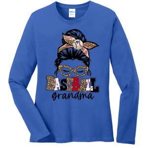 Baseball Grandma Messy Bun Leopard Baseball Grandma Gift Ladies Long Sleeve Shirt