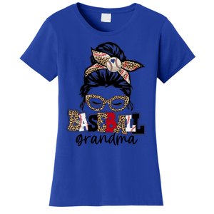 Baseball Grandma Messy Bun Leopard Baseball Grandma Gift Women's T-Shirt