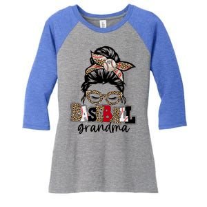 Baseball Grandma Messy Bun Leopard Baseball Grandma Gift Women's Tri-Blend 3/4-Sleeve Raglan Shirt