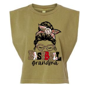 Baseball Grandma Messy Bun Leopard Baseball Grandma Gift Garment-Dyed Women's Muscle Tee