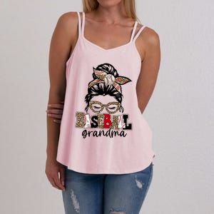 Baseball Grandma Messy Bun Leopard Baseball Grandma Gift Women's Strappy Tank