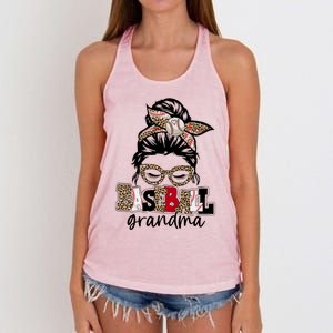 Baseball Grandma Messy Bun Leopard Baseball Grandma Gift Women's Knotted Racerback Tank