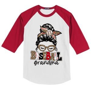 Baseball Grandma Messy Bun Leopard Baseball Grandma Gift Kids Colorblock Raglan Jersey