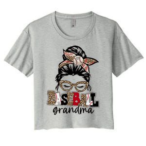 Baseball Grandma Messy Bun Leopard Baseball Grandma Gift Women's Crop Top Tee