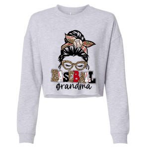 Baseball Grandma Messy Bun Leopard Baseball Grandma Gift Cropped Pullover Crew