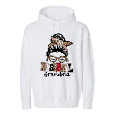 Baseball Grandma Messy Bun Leopard Baseball Grandma Gift Garment-Dyed Fleece Hoodie