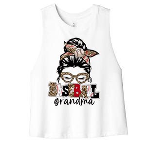 Baseball Grandma Messy Bun Leopard Baseball Grandma Gift Women's Racerback Cropped Tank