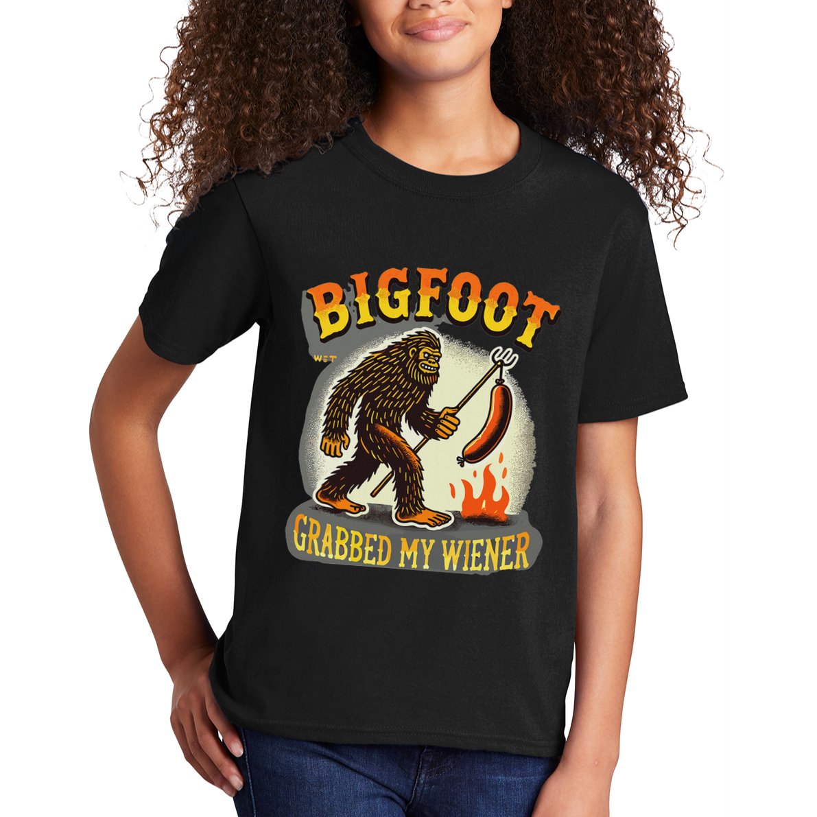 Bigfoot Grabbed My Weiner Bigfoot Grabbed My Wiener Big Foot Kids T-Shirt