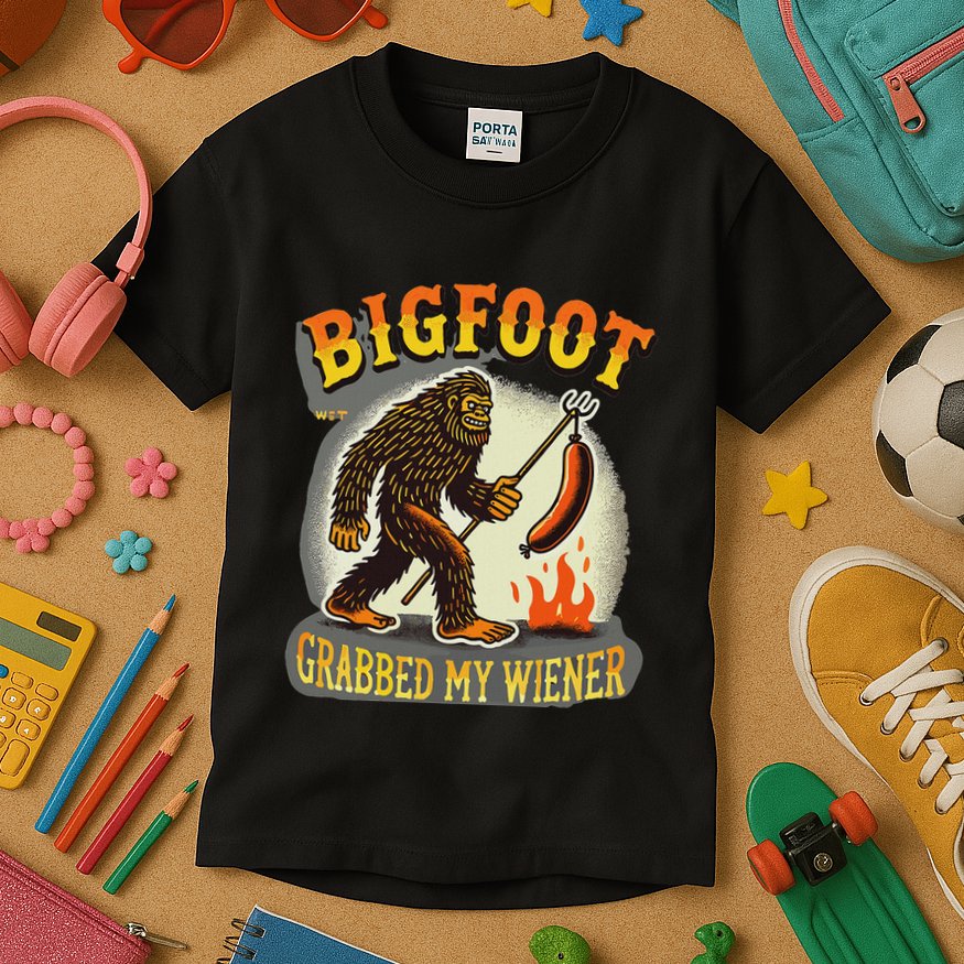 Bigfoot Grabbed My Weiner Bigfoot Grabbed My Wiener Big Foot Kids T-Shirt
