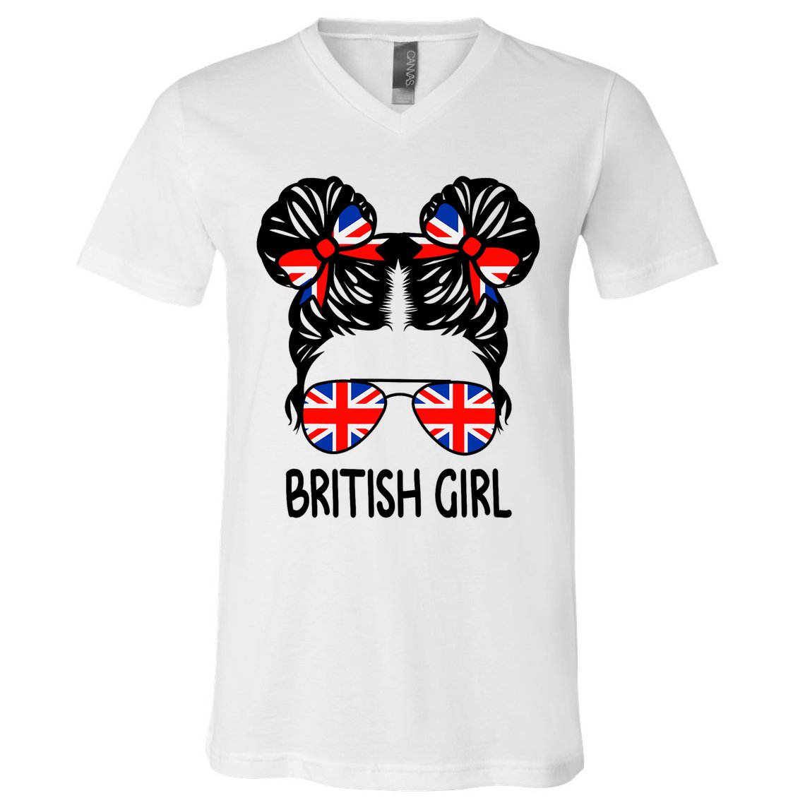 British Girl Messy Hair United Kingdom Pride V-Neck T-Shirt