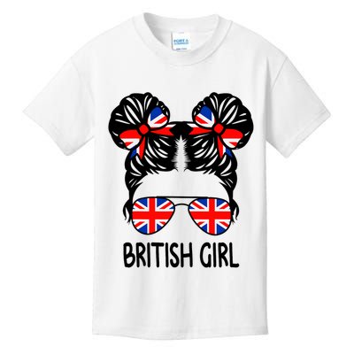 British Girl Messy Hair United Kingdom Pride Kids T-Shirt