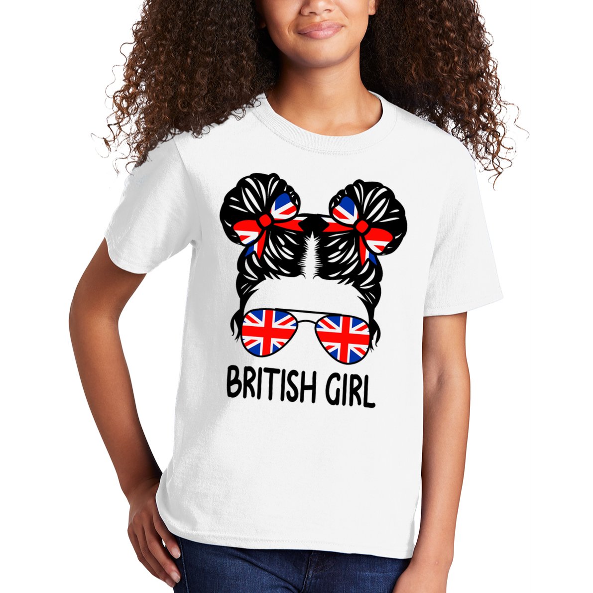 British Girl Messy Hair United Kingdom Pride Kids T-Shirt