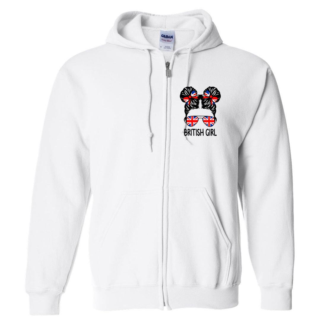 British Girl Messy Hair United Kingdom Pride Full Zip Hoodie