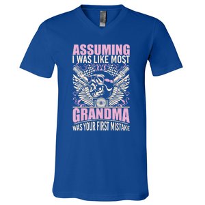 Biker Gear Motorcycle Funny Gift Grandma Assuming I'm Like Most Gift V-Neck T-Shirt