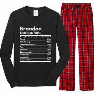 Brandon Gift Nutrition Facts Funny Personalized Name Brandon Long Sleeve Pajama Set