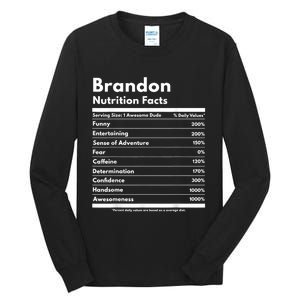 Brandon Gift Nutrition Facts Funny Personalized Name Brandon Tall Long Sleeve T-Shirt