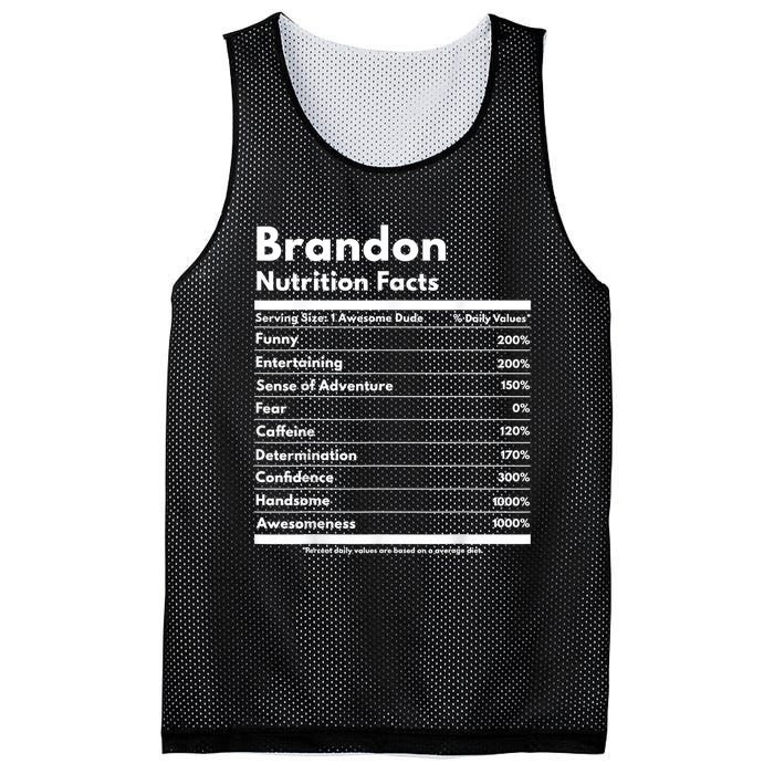 Brandon Gift Nutrition Facts Funny Personalized Name Brandon Mesh Reversible Basketball Jersey Tank