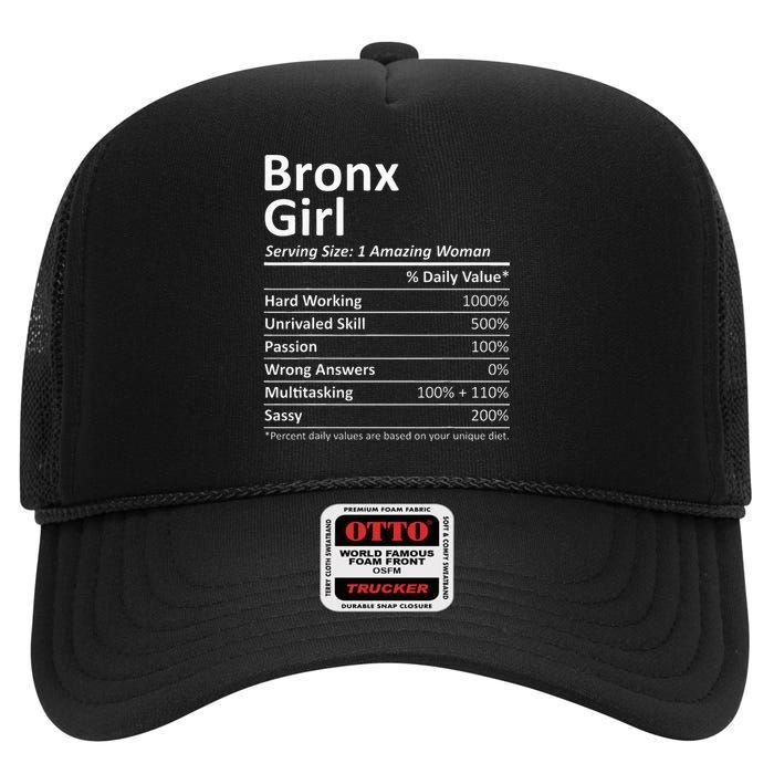 Bronx Girl Ny New York Funny City Home Roots Usa Gift High Crown Mesh Back Trucker Hat