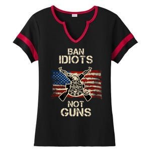 Ban Guns Not Idiots Pro American Gun Rights Flag Ladies Halftime Notch Neck Tee