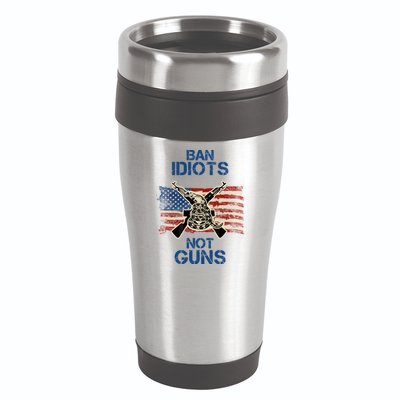 Ban Guns Not Idiots Pro American Gun Rights Flag 16oz Travel Tumbler