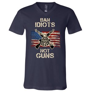 Ban Guns Not Idiots Pro American Gun Rights Flag V-Neck T-Shirt