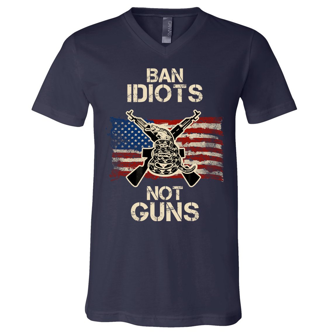 Ban Guns Not Idiots Pro American Gun Rights Flag V-Neck T-Shirt