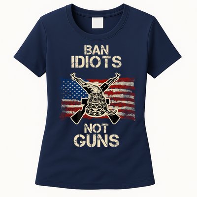 Ban Guns Not Idiots Pro American Gun Rights Flag Womens T-Shirt
