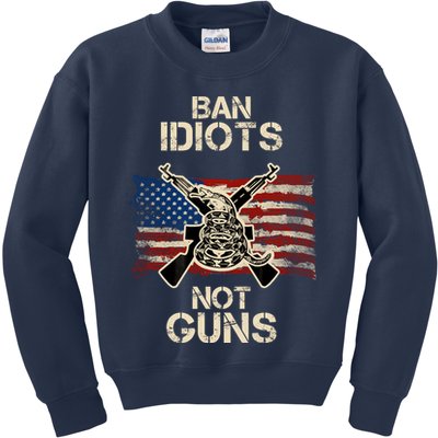 Ban Guns Not Idiots Pro American Gun Rights Flag Kids Sweatshirt