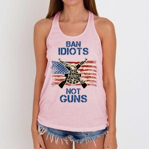 Ban Guns Not Idiots Pro American Gun Rights Flag Women's Knotted Racerback Tank