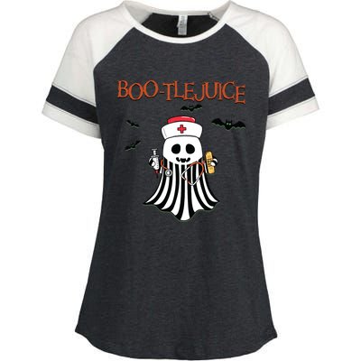 Bootlejuice Ghost Nurse Halloween Enza Ladies Jersey Colorblock Tee