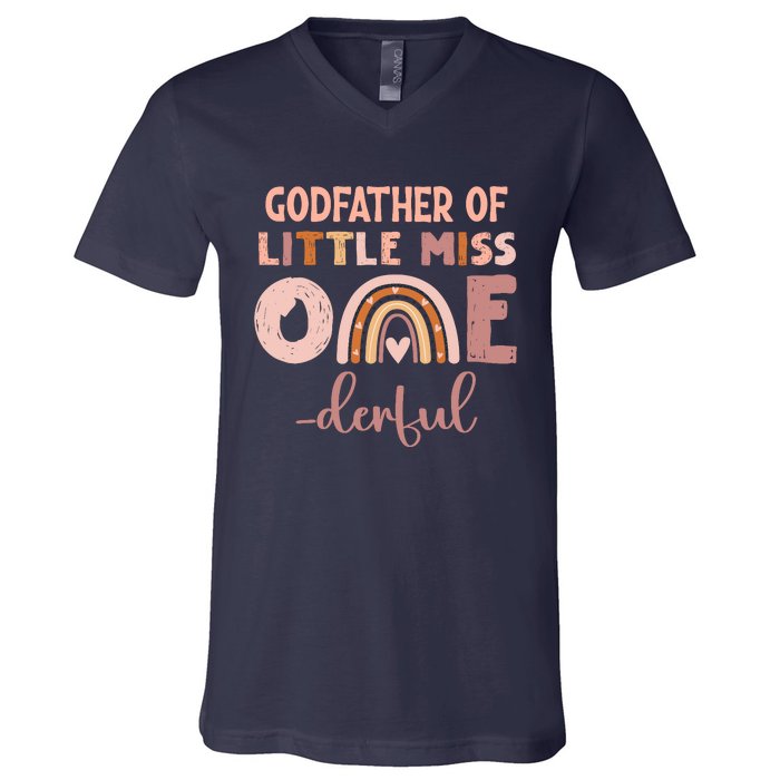 Boho Godfather Of Miss Onederful 1st Birthday Girl Cute V-Neck T-Shirt