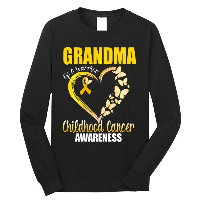 Butterfly Grandma Of A Warrior Childhood Cancer Awareness Long Sleeve Shirt