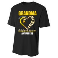 Butterfly Grandma Of A Warrior Childhood Cancer Awareness Performance Sprint T-Shirt