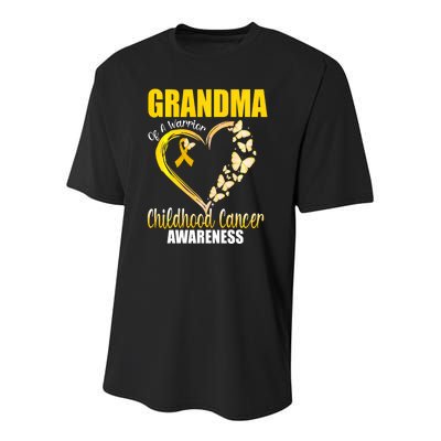 Butterfly Grandma Of A Warrior Childhood Cancer Awareness Youth Performance Sprint T-Shirt