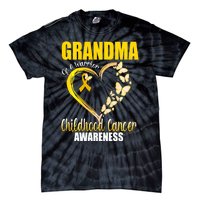 Butterfly Grandma Of A Warrior Childhood Cancer Awareness Tie-Dye T-Shirt