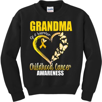 Butterfly Grandma Of A Warrior Childhood Cancer Awareness Kids Sweatshirt