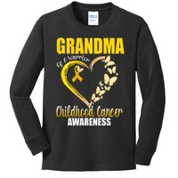 Butterfly Grandma Of A Warrior Childhood Cancer Awareness Kids Long Sleeve Shirt