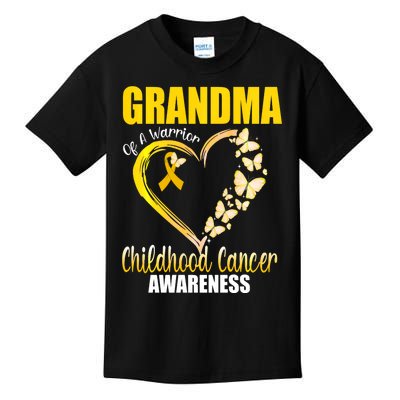 Butterfly Grandma Of A Warrior Childhood Cancer Awareness Kids T-Shirt