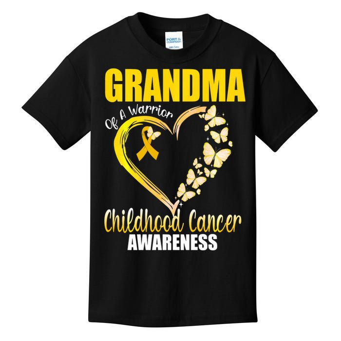 Butterfly Grandma Of A Warrior Childhood Cancer Awareness Kids T-Shirt