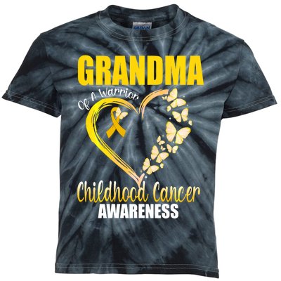 Butterfly Grandma Of A Warrior Childhood Cancer Awareness Kids Tie-Dye T-Shirt