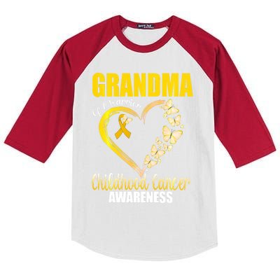 Butterfly Grandma Of A Warrior Childhood Cancer Awareness Kids Colorblock Raglan Jersey